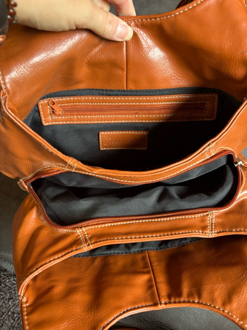 Women’s St John’s Bay Brown Faux Leather Studded Shoulder Bag, spotless inside - Picture 9 of 11
